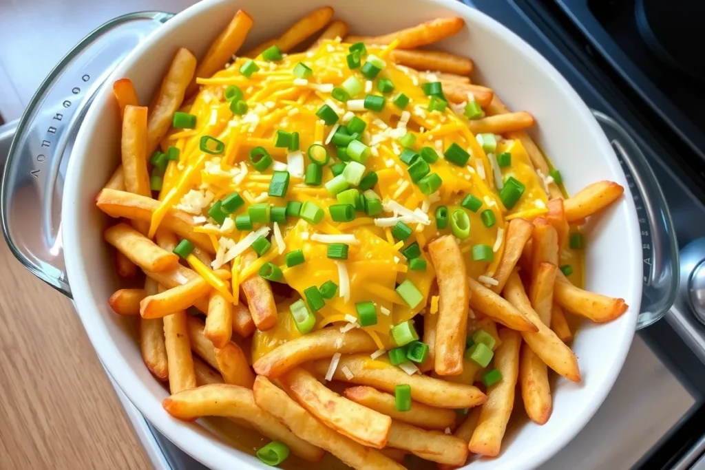 Stuffed French fries with cheese and jalapenos