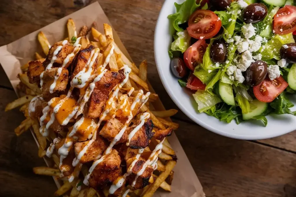 Loaded Fries with Grilled Chicken and Salad