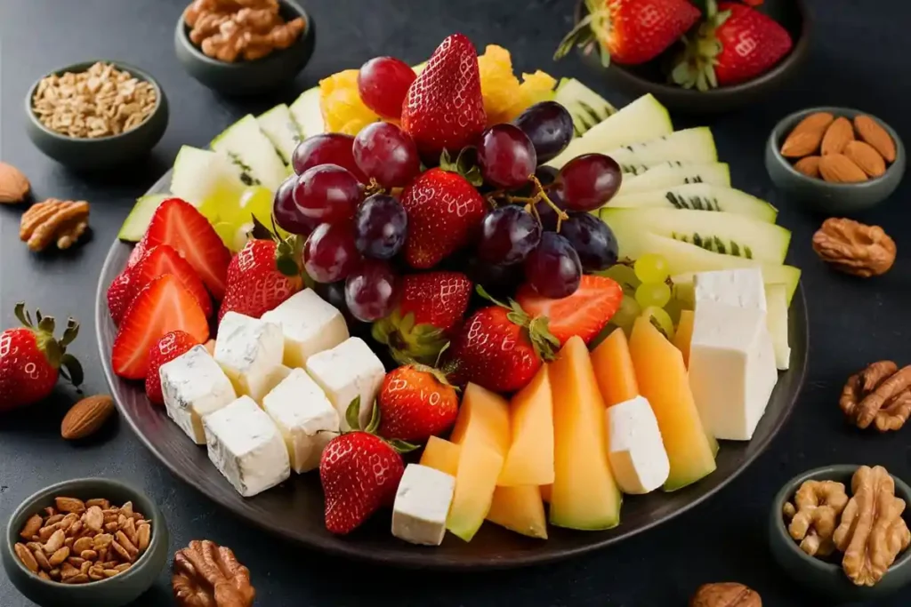 Fruit platter with cheese and nuts