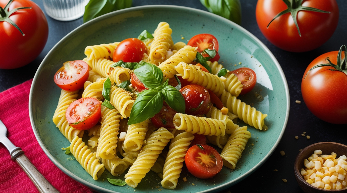 Delicious fusilli pasta dish.