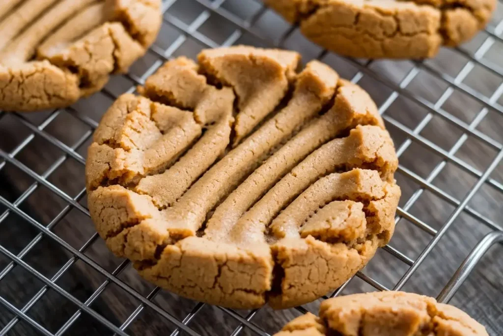 Close-up of 4 ingredient peanut butter cookies showing their texture.