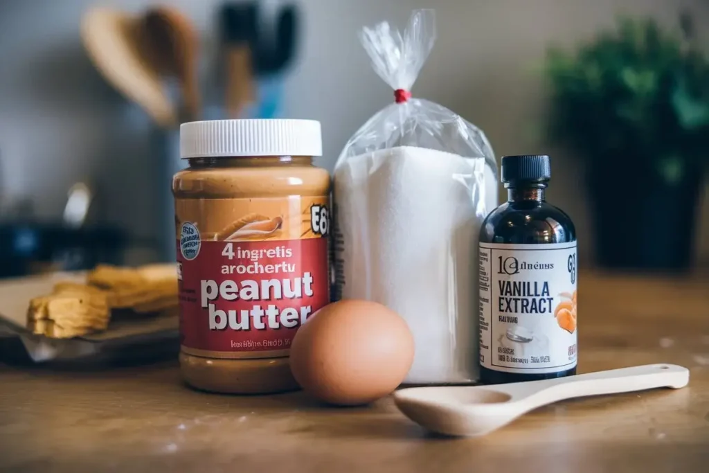 4 ingredient peanut butter cookies being made with simple ingredients