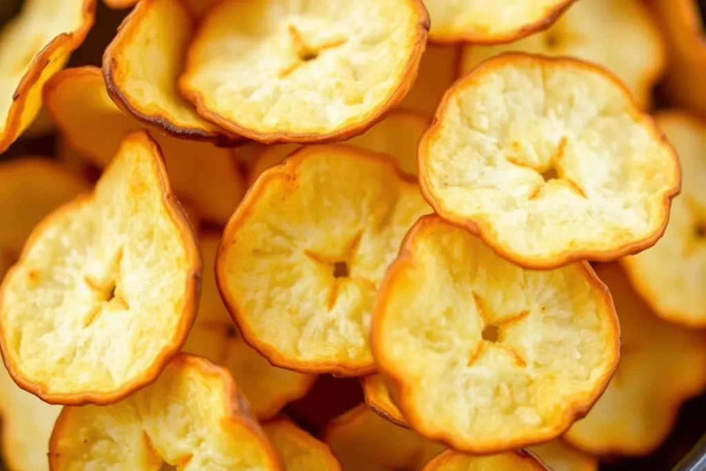 Are plantain chips banana? Crisp plantain chips served on a plate.