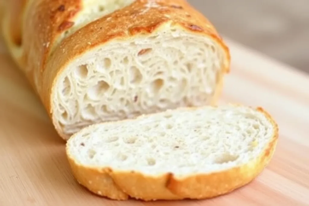 Sliced ciabatta bread for making panini sandwiches.