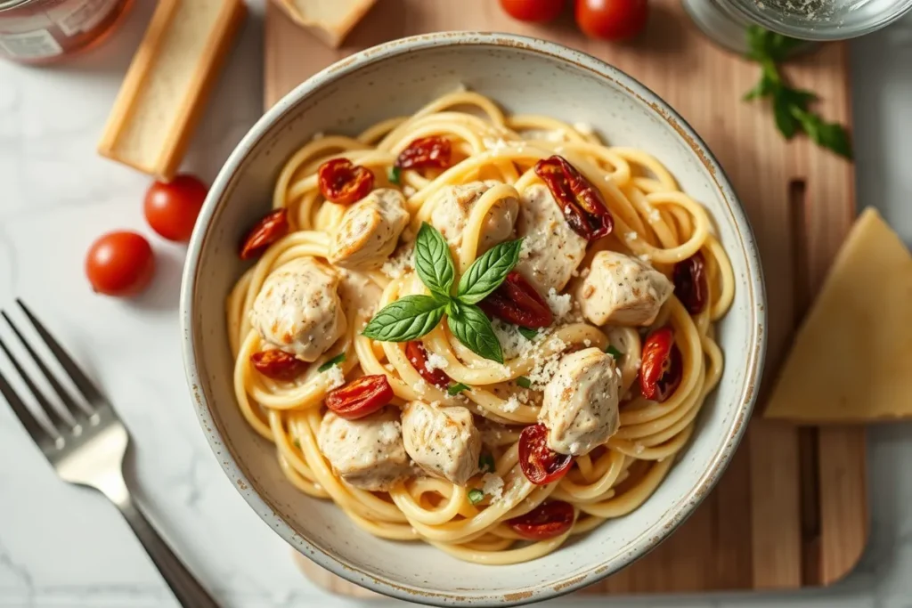 Creamy marry me chicken pasta with herbs