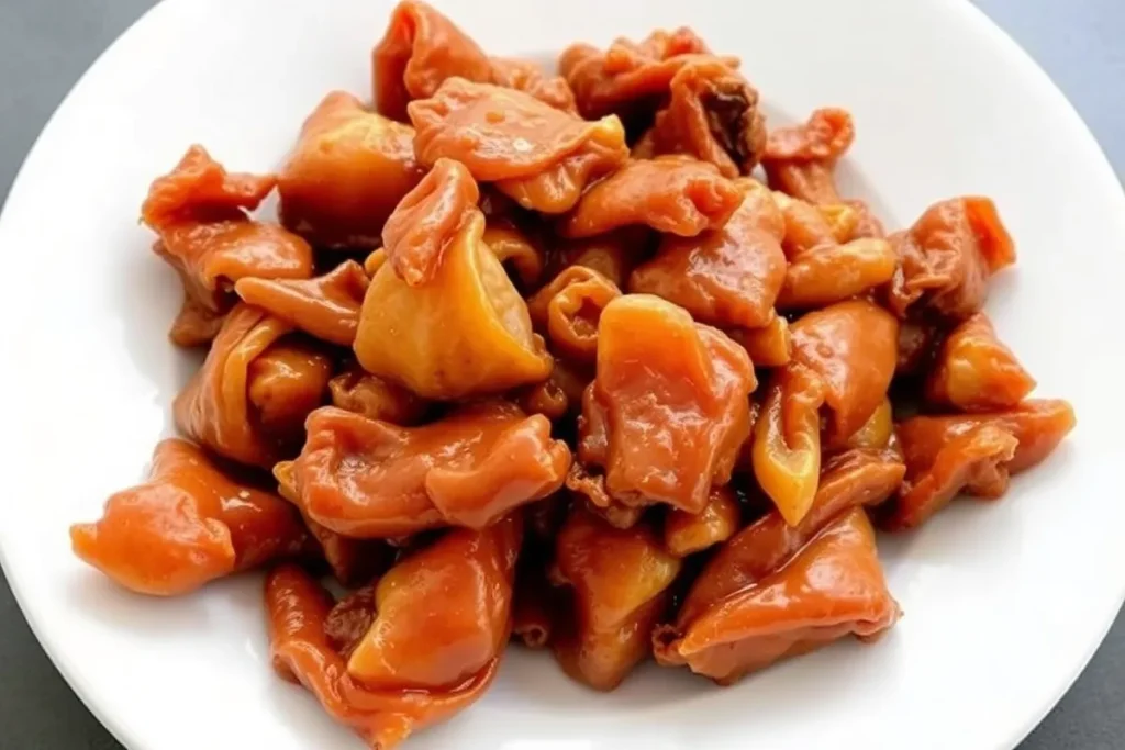 What are chitterlings made of? A plate of cooked chitterlings ready to serve.