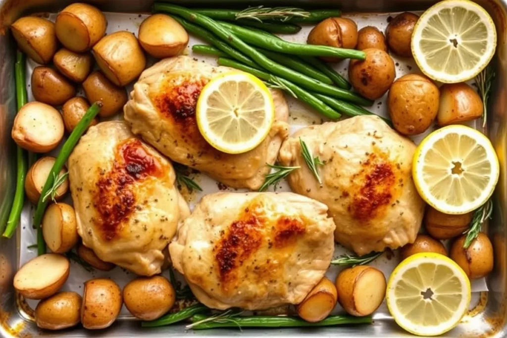 Easy sheet pan dinner recipes featuring roasted chicken and vegetables.