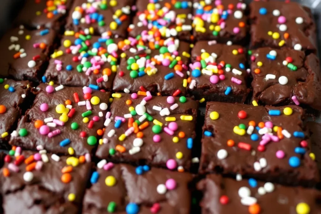 Brownies with sprinkles on top before baking