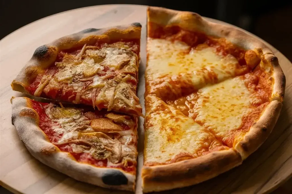 New York and Chicago pizza slice comparison.