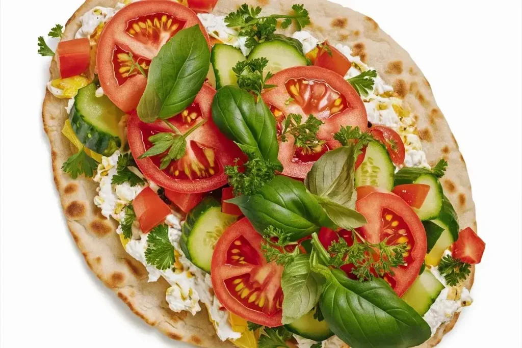 Close-up of a cottage cheese flat bread texture.