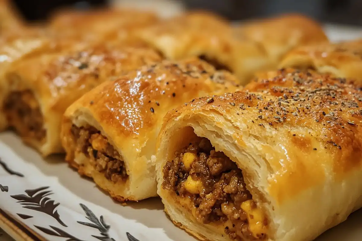 Breakfast pizza rolls on a plate, ready to eat.