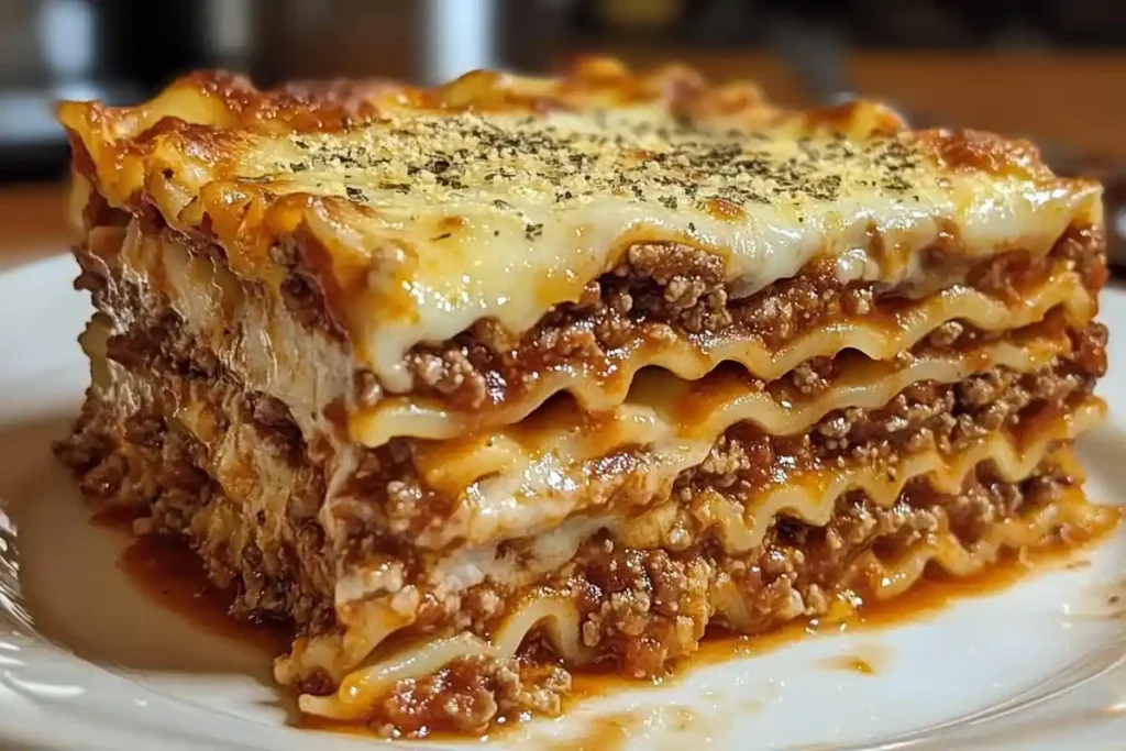 A million dollar lasagna with rich layers and a golden crust.