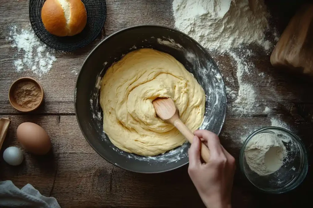 Mixing the dough for sourdough hot dog buns