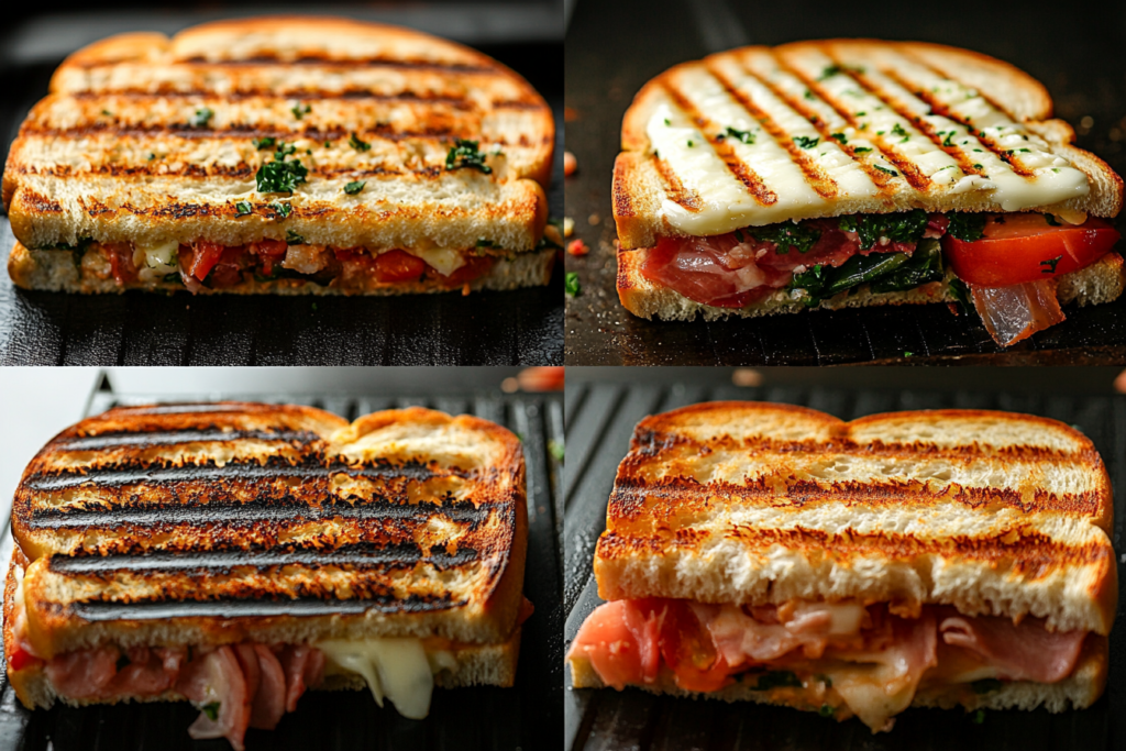 A step-by-step image series showing the panini preparation process