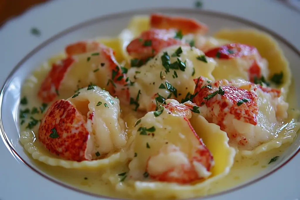 Delicious lobster ravioli on a plate