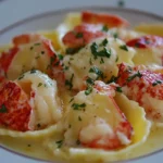 Delicious lobster ravioli on a plate