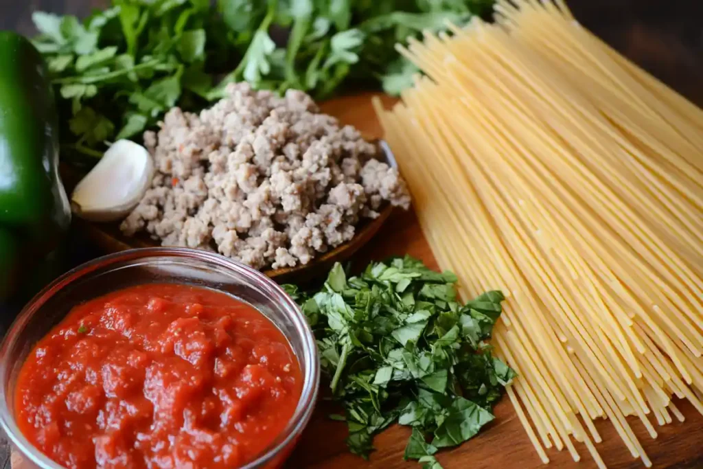 Crockpot spaghetti being served from a slow cooker.