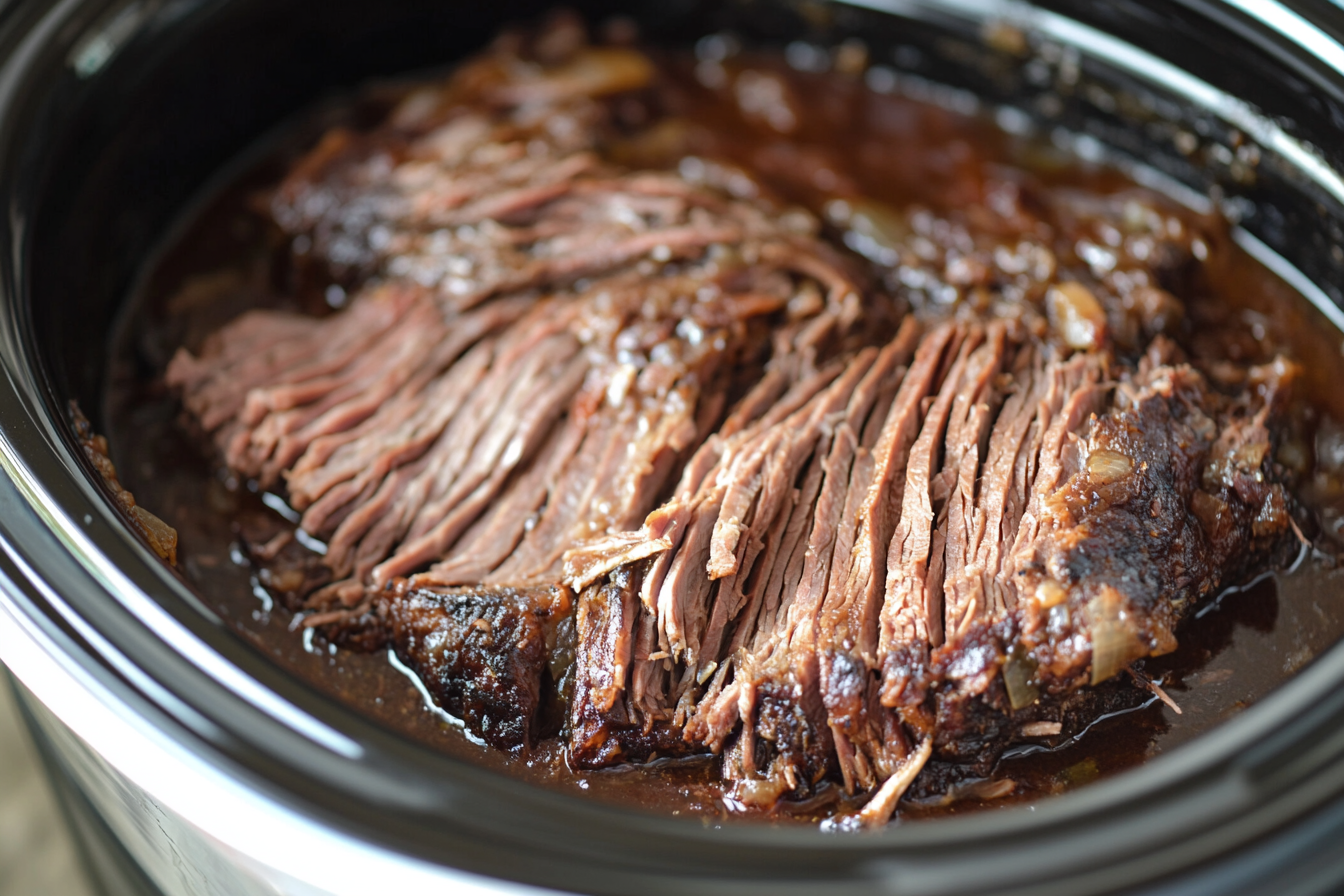 Slow cooker, beef brisket, tender, low and slow, shredded