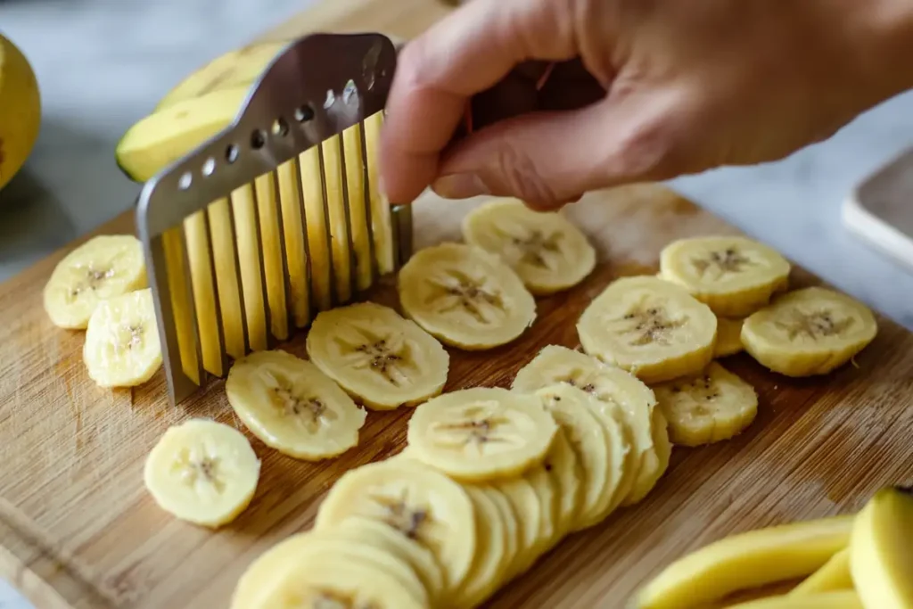 Thinly Slicing Plantains for Homemade Chips