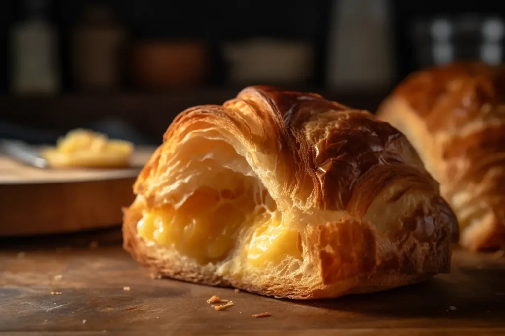 Sliced croissant being toasted in a pop-up toaster